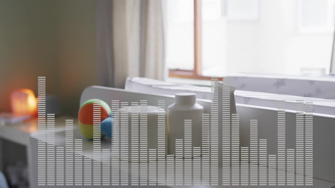 Designer arranging soft baby ball and containers on changing table, with floating health icons
