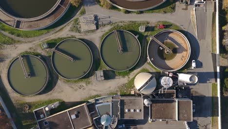 modern wastewater treatment plant, aerial view from a drone