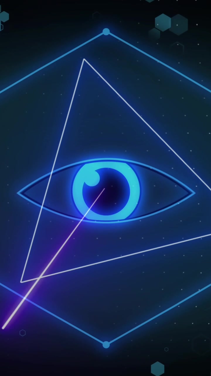 Animation of shapes and eye icon on black background
