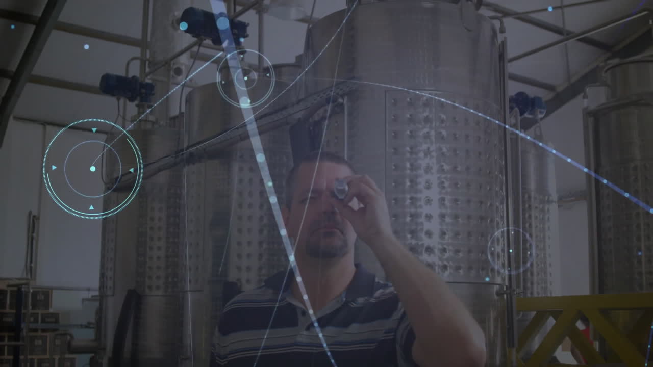 inspección de maquinaria, hombre con animación técnica de procesamiento de datos con antecedentes industriales