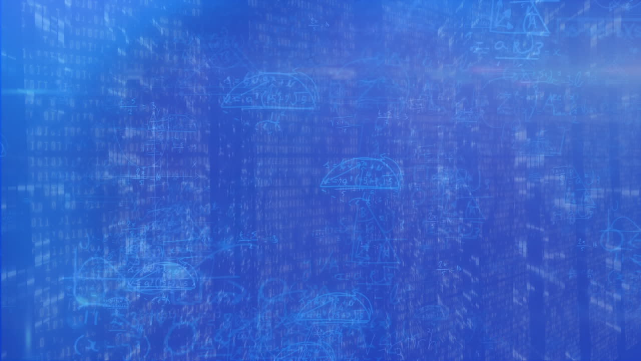 파란색 배경에 움직이는 수학 방정식