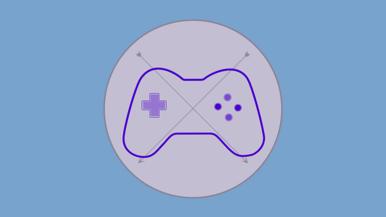 Animating game controller icon with arrows over blue background