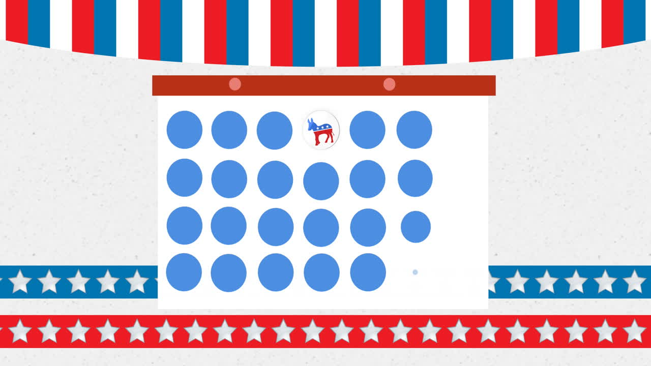 animación de una tarjeta de plantilla simbólica sobre la bandera estadounidense