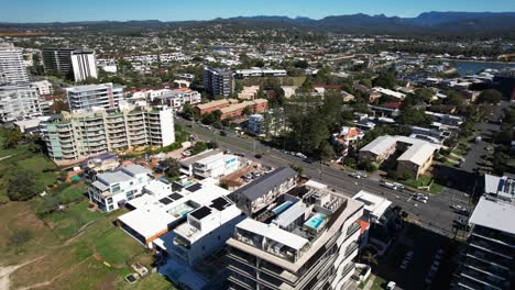 coastal suburb of palm beach in the city of gold coast, queensland, australia - aerial shot