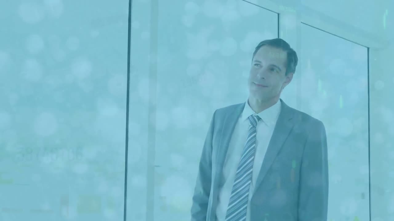 코카시안 사업가 위에 떨어지는 점들의 애니메이션