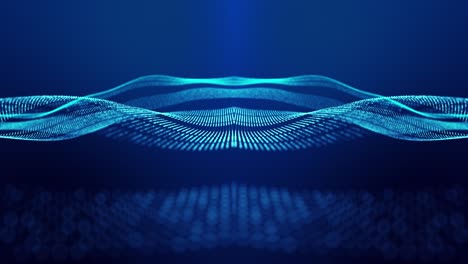 tema abstracto de ciencia ficción con ondas de espejo de partículas. fondo azul abstracto en bucle de 4k de partículas de brillo forman líneas curvas, superficies estructuras simétricas. bg digital con holograma de partículas.