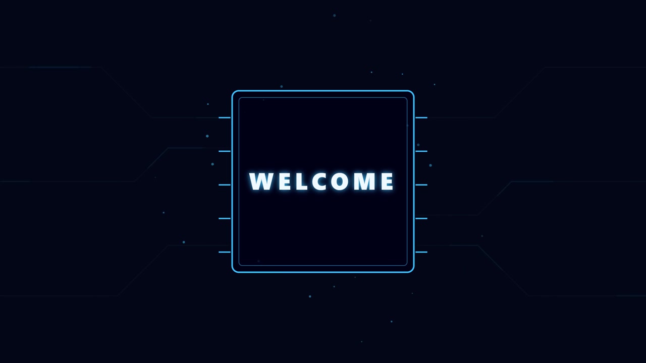 Panneau de bienvenue numérique avec des graphiques de circuit imprimé animés
