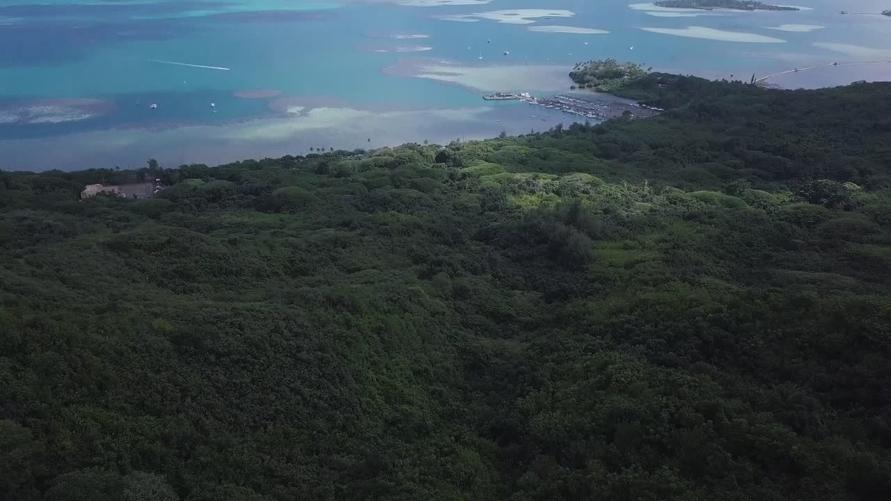descripción general del este de honolulu oahu hawaii y la jungla debajo que revela los hermosos bancos de arena e islas del paisaje oceánico, la plataforma rodante aérea hacia atrás inclinada hacia arriba