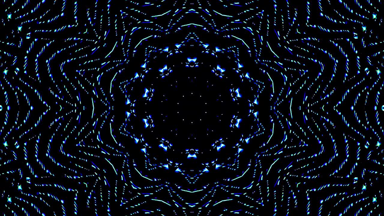 light wave abstract dots set blue color kaleidoscope black background