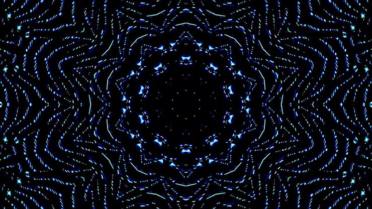 light wave abstract dots set blue color kaleidoscope black background