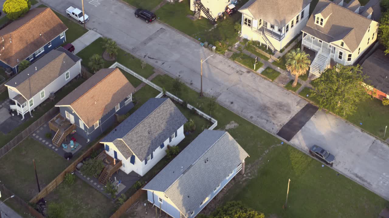 vista de drones de las casas en galveston, texas