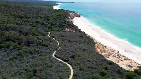 Drohnenantenne,-Malerischer-Wanderweg,-Schleife,-Pinnacles-Küste,-Buschland-Nationalpark,-Sandstrand,-Reiseurlaub,-Pambula-Eden,-Südküste-Australiens