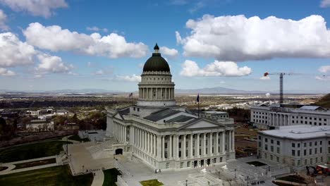 pan drone shot around the utah state capitol buidling
