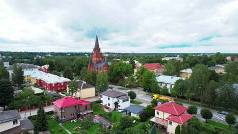 drone shot of tartus peetri church at raadi district