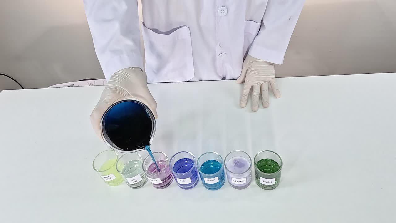 observación de los cambios de color con la solución del indicador de ph