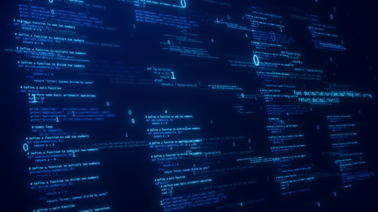 Dark Blue Matrix: Cybersecurity Concept with Hacking Code and Artificial Intelligence