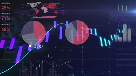 Animation-of-graph-with-changing-numbers-with-infographic-interface-over-black-background