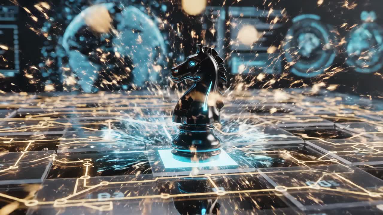 Futuristic Chess Knight on Digital Board