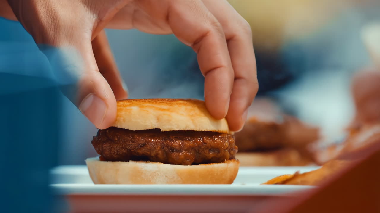 Assembling a burger