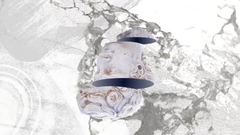 animation of antique sliced head sculpture over grey distressed background