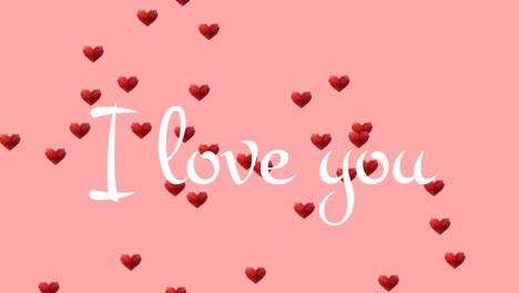 i love you text with hearts on pink background