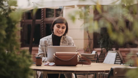 young businesswoman working outdoor.