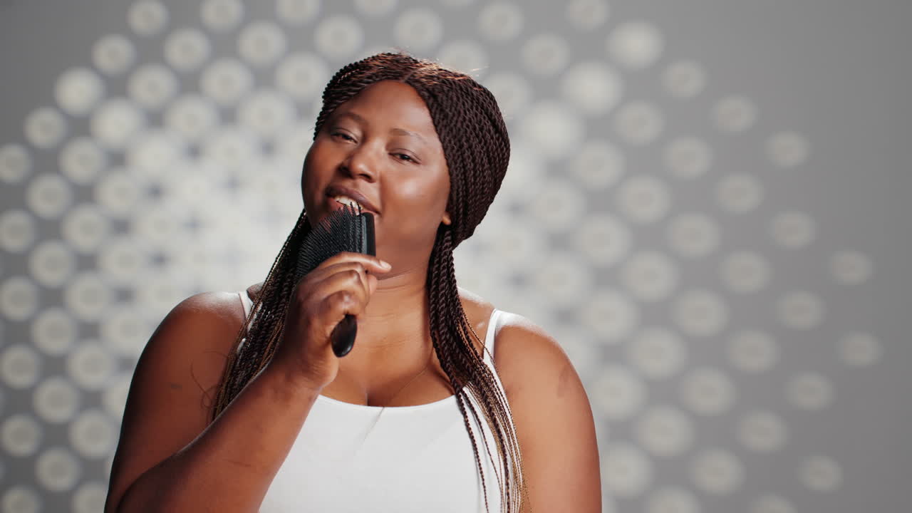 Woman Singing into a Brush