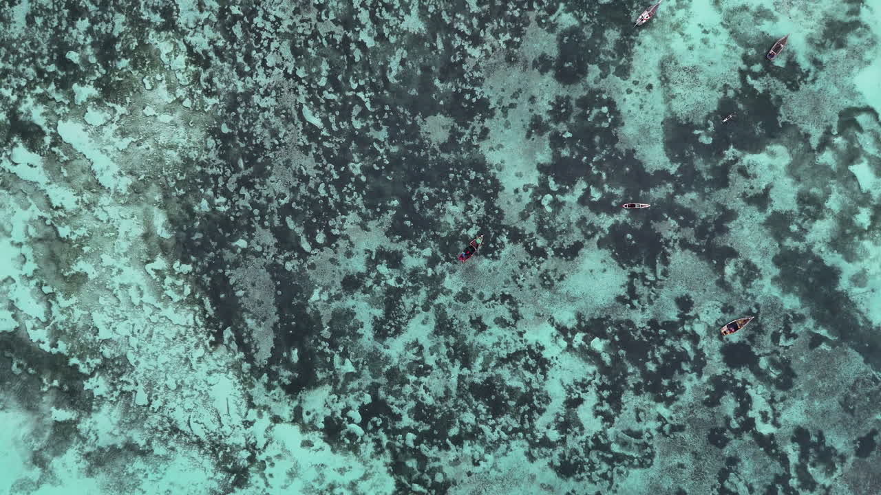 Aerial View of People in Boats on a Coral Reef