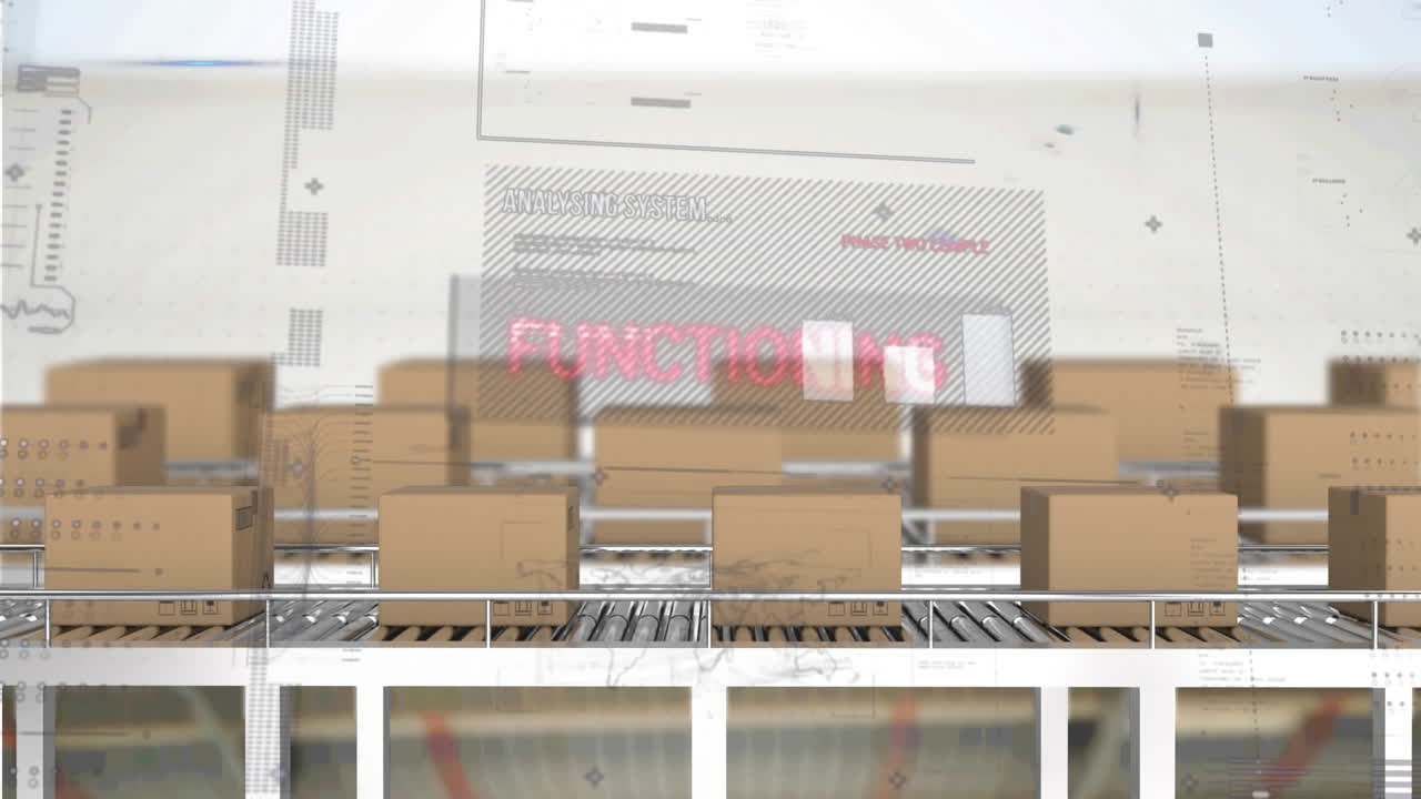 상자를 가진 컨베이어 벨트 위에서 통계 처리의 애니메이션