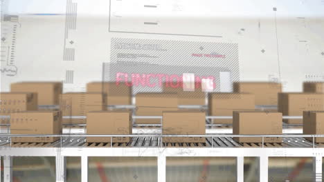 animación del procesamiento de estadísticas sobre cintas transportadoras con cajas