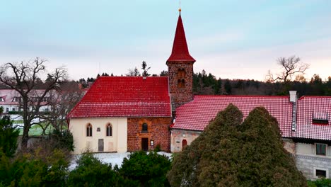 aerial approach toward pruhonice castle, unesco world heritage site, czechia