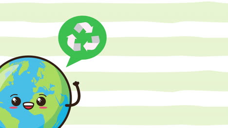 eco friendly environmental animation with earth character and recycle symbol