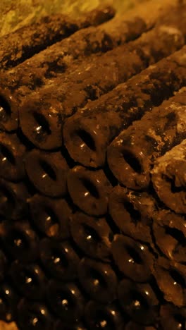 filas de botellas de vino polvorientas en un sótano