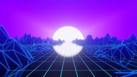 el paisaje retro cyberpunk al atardecer