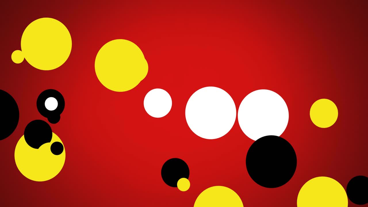 animación de manchas amarillas, negras y blancas sobre fondo rojo