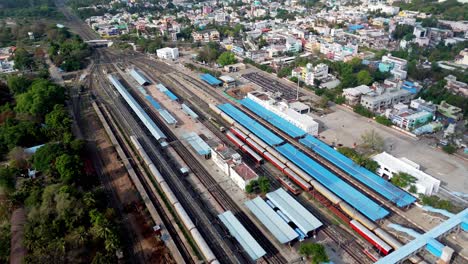 aerial view of villupuram railway junction filled with vibrant activity and iconic blue roofs