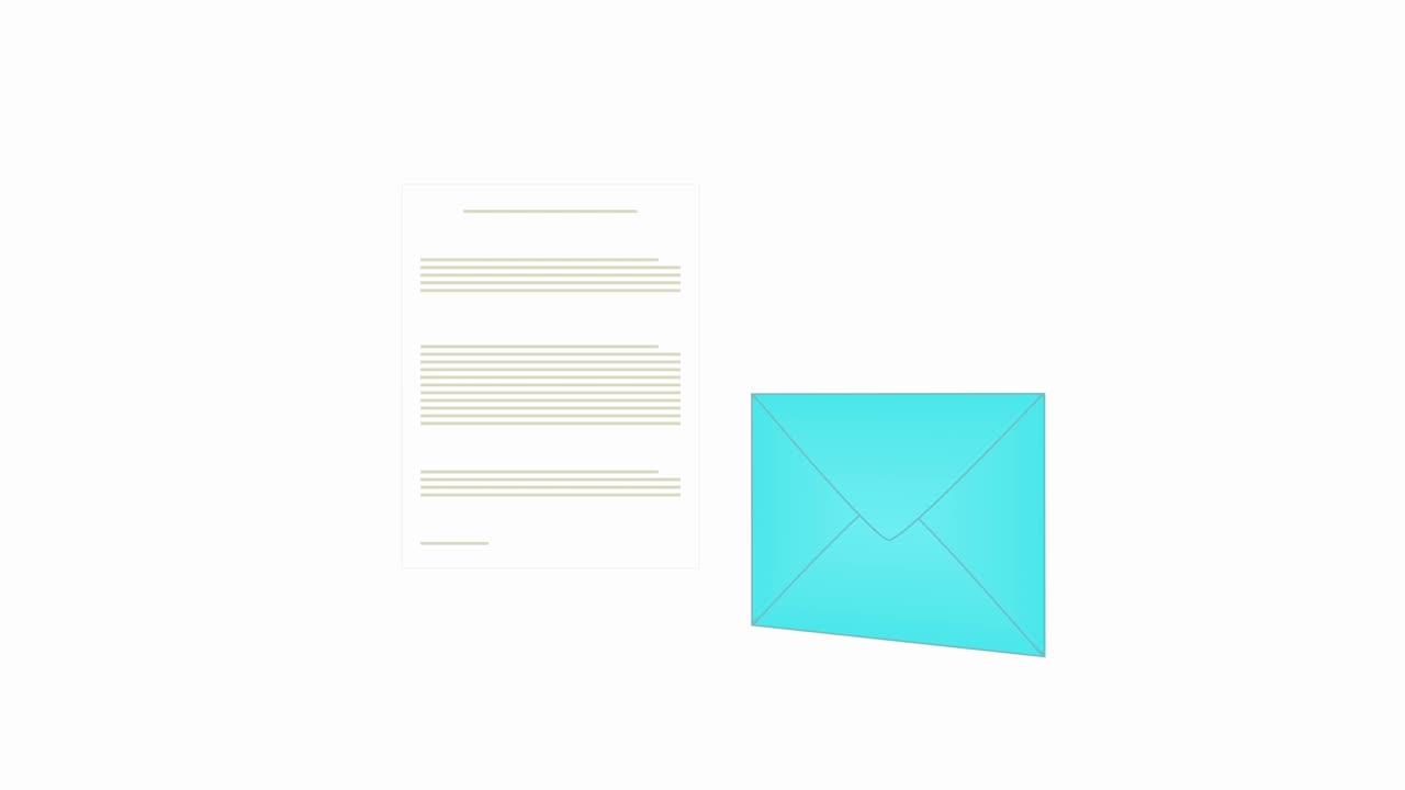 A clean, flat-style loop animation of a letter emerging from an envelope. This visual represents receiving new mail, messages, or information, including spam and junk mail. Perfect for communication