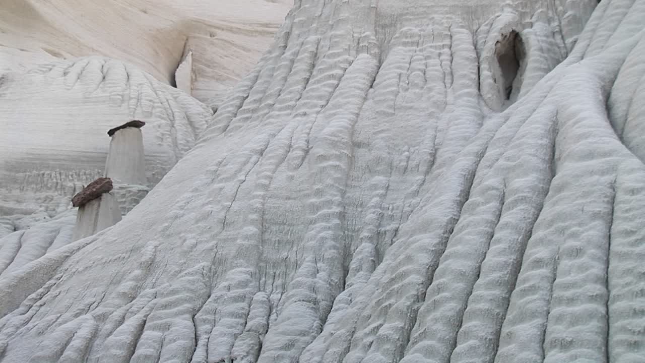 Mediumshot Of Eroded Limestone Rock Formations In A Desert Canyon