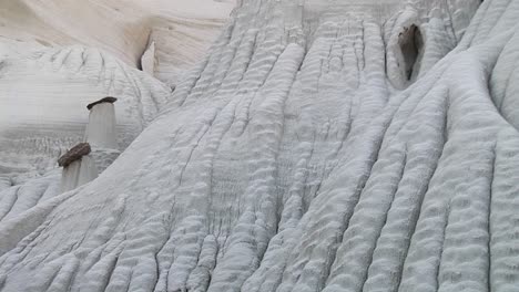 mediumshot of eroded limestone rock formations in a desert canyon