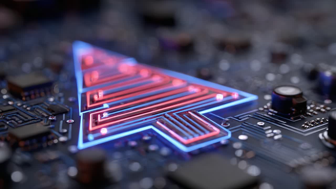 A Close-Up of a Futuristic Circuit Board Featuring a Glowing Arrow Design, Showcasing the Intricacies of Modern Technology and Digital Innovation in Electronics