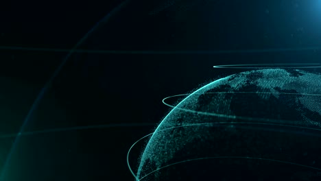 esfera abstracta. puntos azules conectados con líneas. interfaz de globalización. acumulación de puntos. primer plano. el planeta está recortado y se mueve en la esquina derecha. 4k.