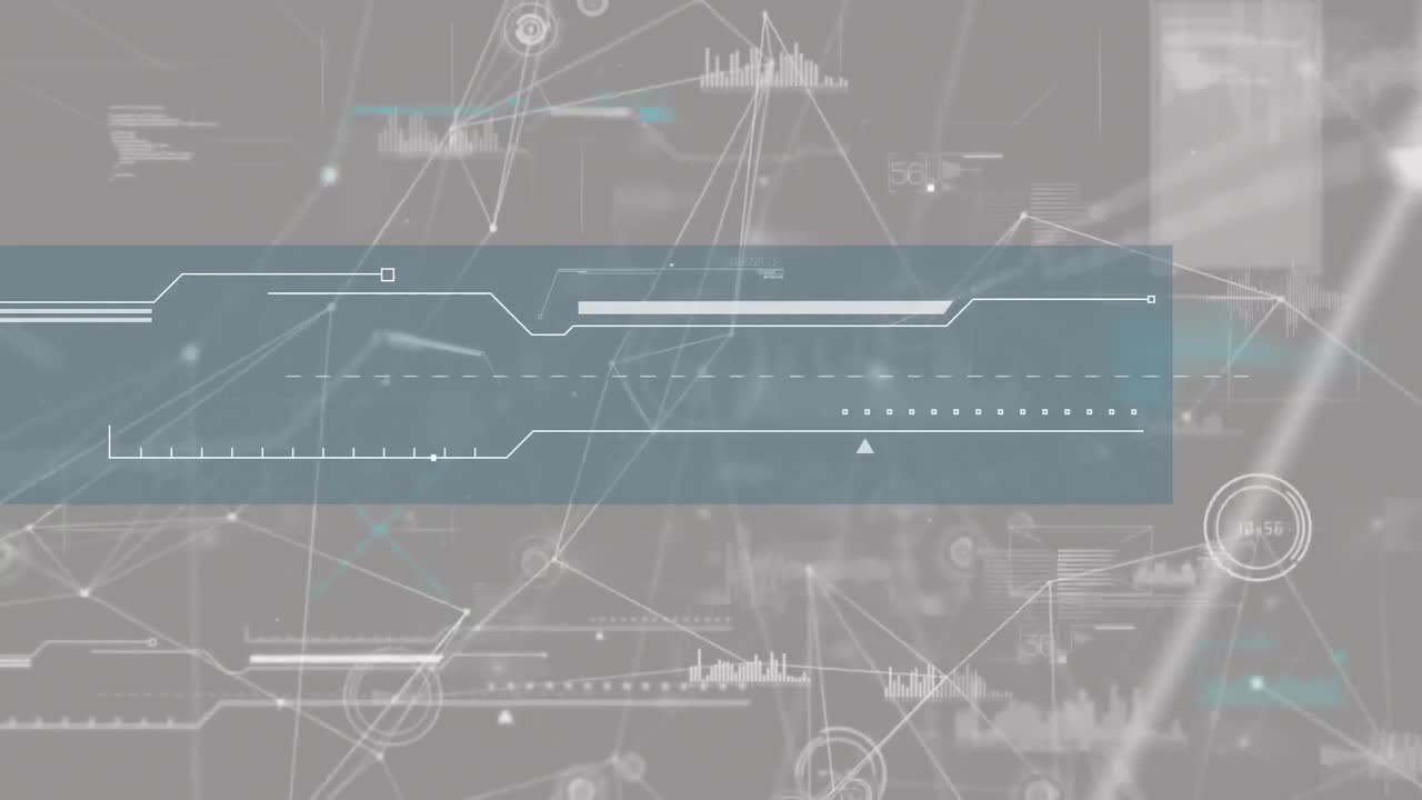animación de la red de conexiones con procesamiento de datos en fondo gris