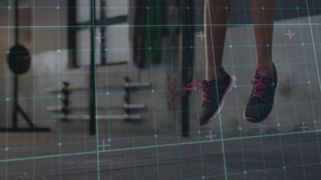 Athlete performing burpee sequence triggers rep counter and heart rate graph for fitness tracking