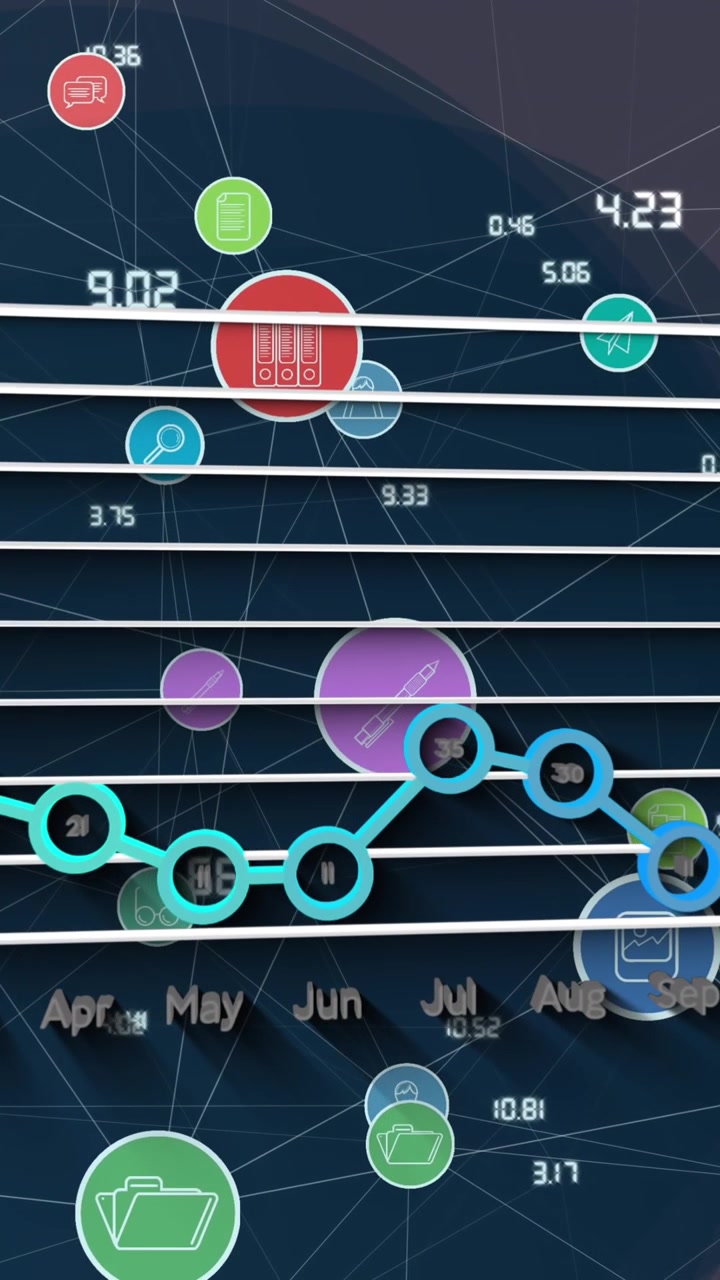 Animation of graph and network of connections over violet background