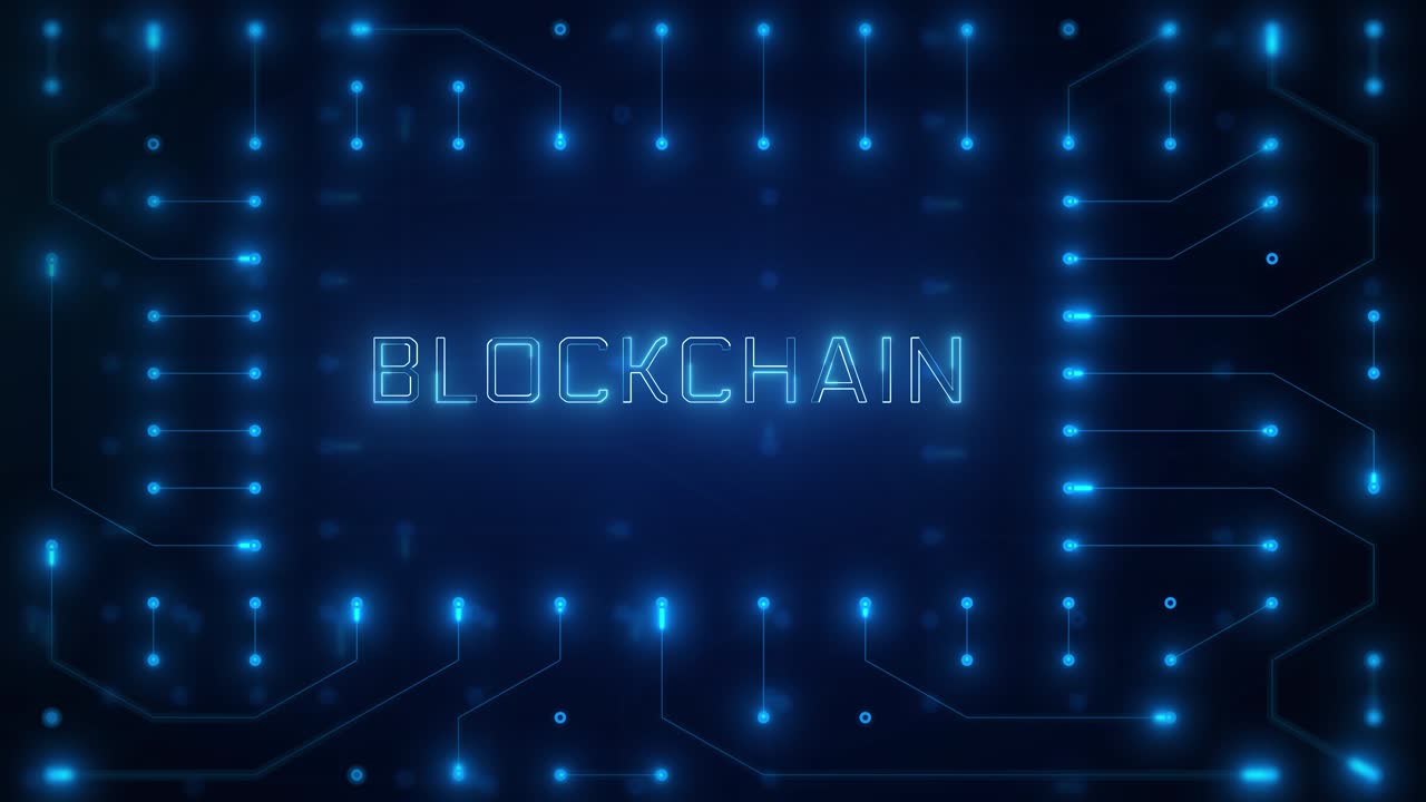 Digital Blockchain Concept with Blue Circuitry Animation