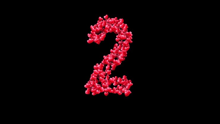 Animazione di particelle a forma di cuore numero due su sfondo trasparente