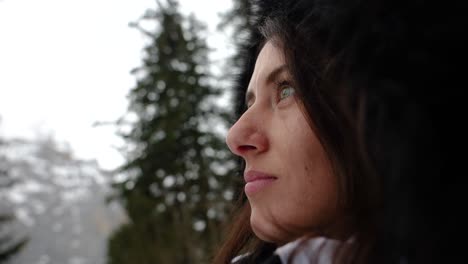 mujer morena en el frío de suiza entorno natural disfrutar de vacaciones