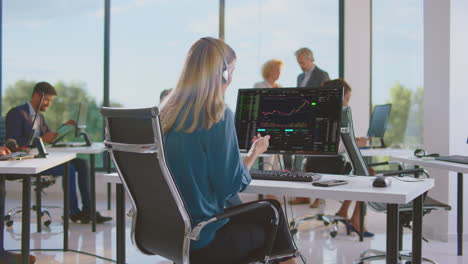 businesswoman working in a busy office