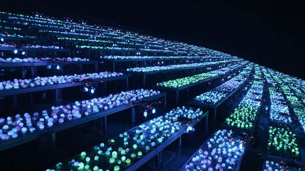 Rows of Glowing Lights Display
