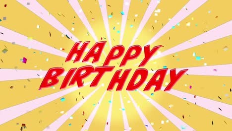 feliz cumpleaños escrito en rayas amarillas y blancas rotativas